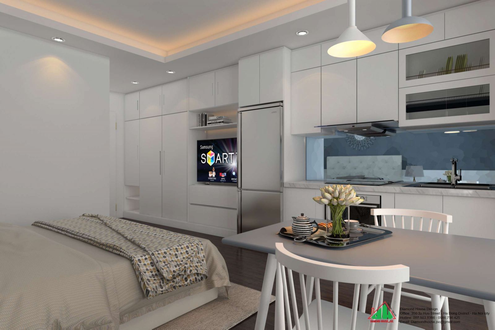 thiết kế nội thất chung cư studio 34m2